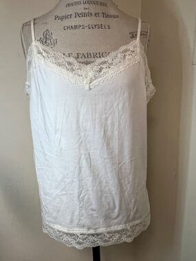 NEW Van Heusen Cream Lace Trim Camisole Tank Top Cotton Spandex Size XL
